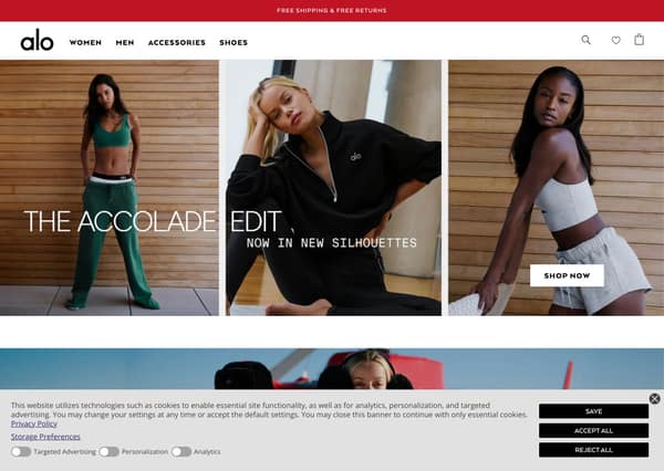 Alo Yoga Shopify storefront homepage