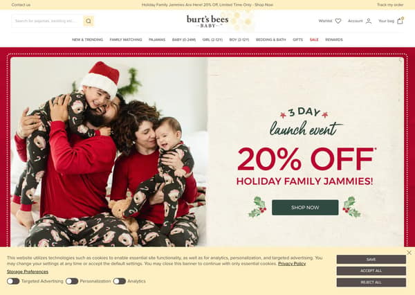 Burt's Bees Baby Shopify storefront homepage