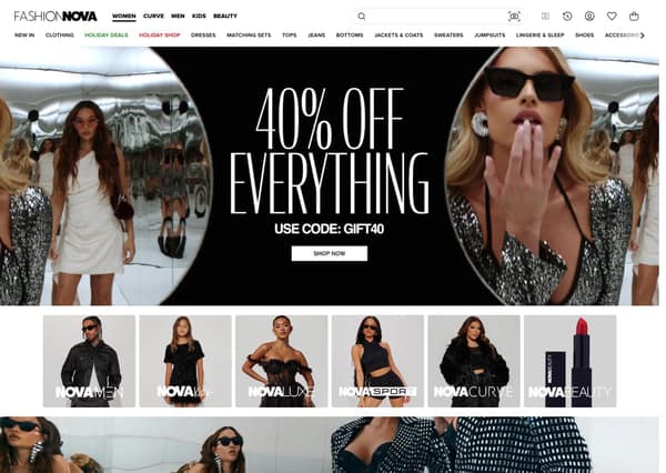 Fashion Nova Shopify storefront homepage
