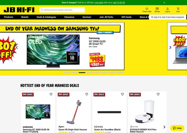 JB Hi-Fi Shopify storefront homepage
