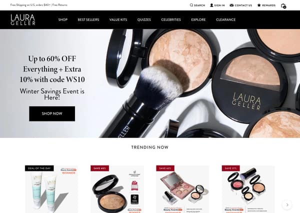 Laura Geller Beauty Shopify storefront homepage