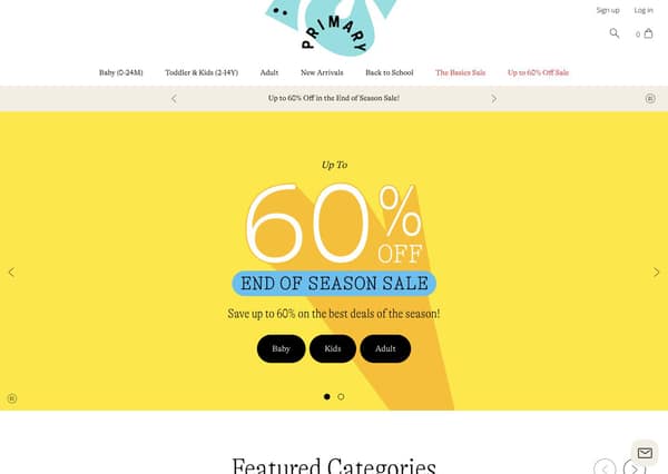 Primary.com Shopify storefront homepage