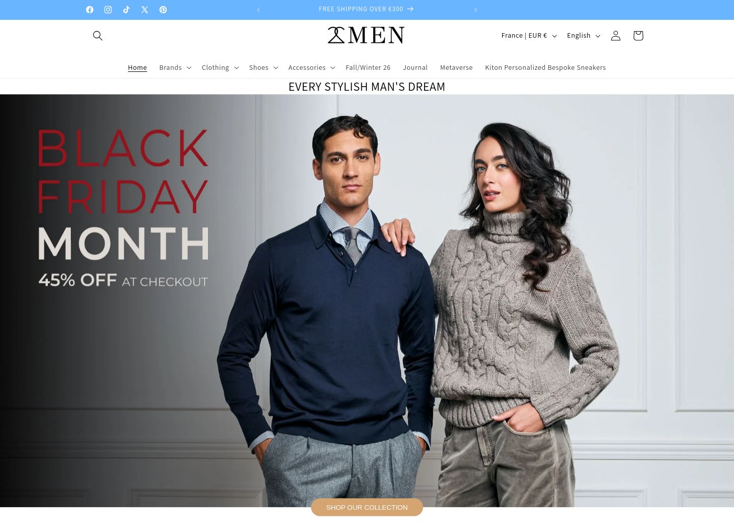 2Men Shopify store homepage — clothing store in Italy