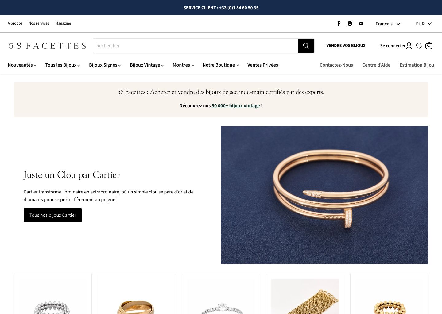 58 Facettes Shopify store homepage — toys & games store in France