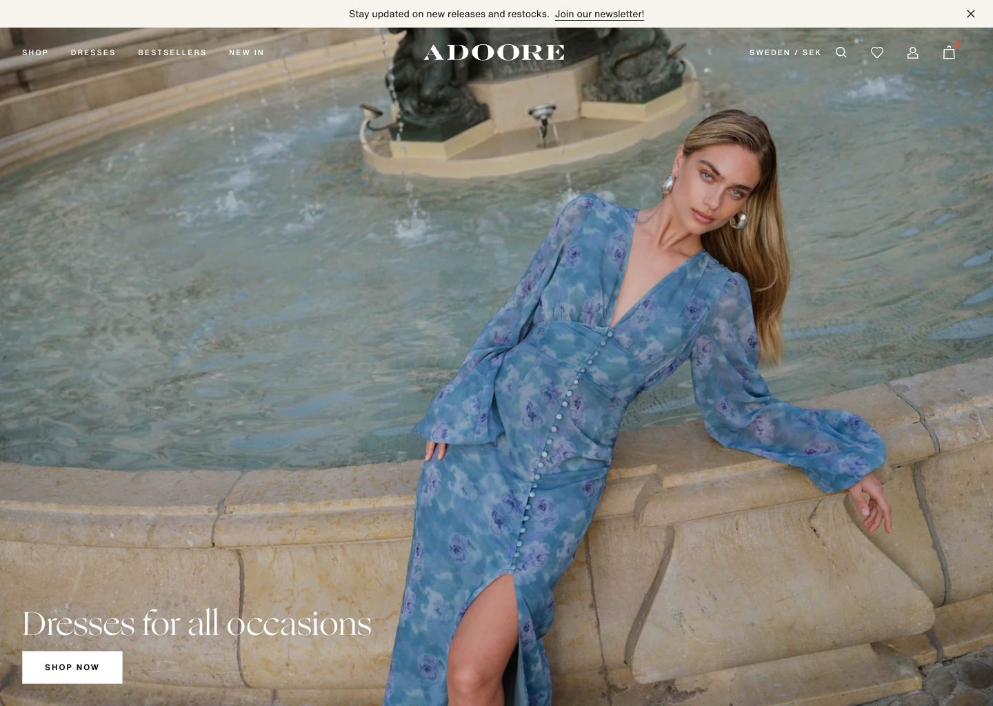 adoore.se Shopify store homepage — clothing store in Sweden