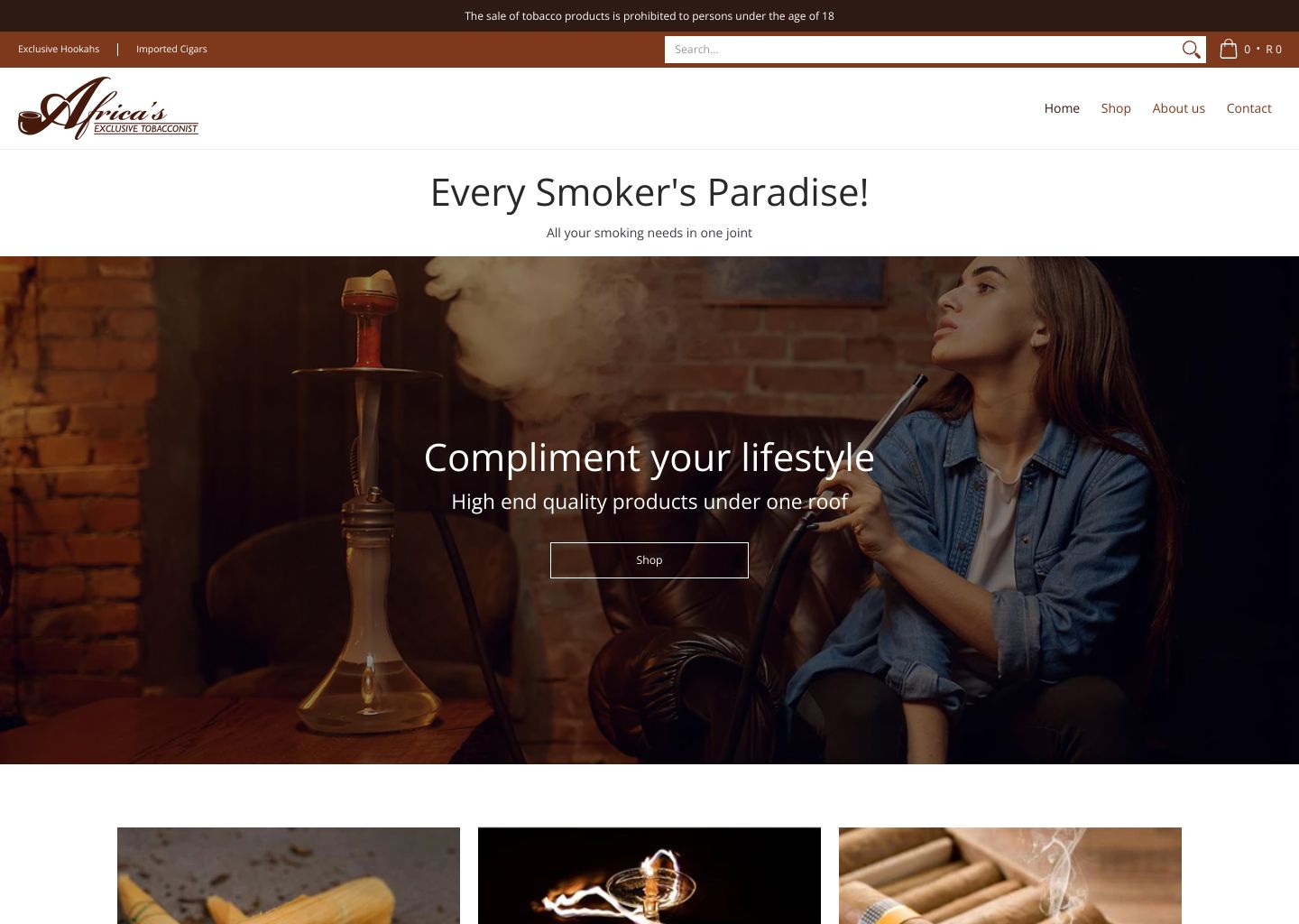 africas exclusive tobacconist Shopify store homepage store in South Africa