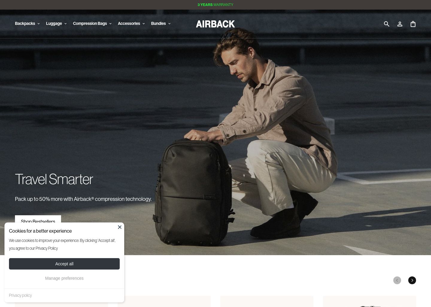 Airback Shopify store homepage — accessories store in Netherlands