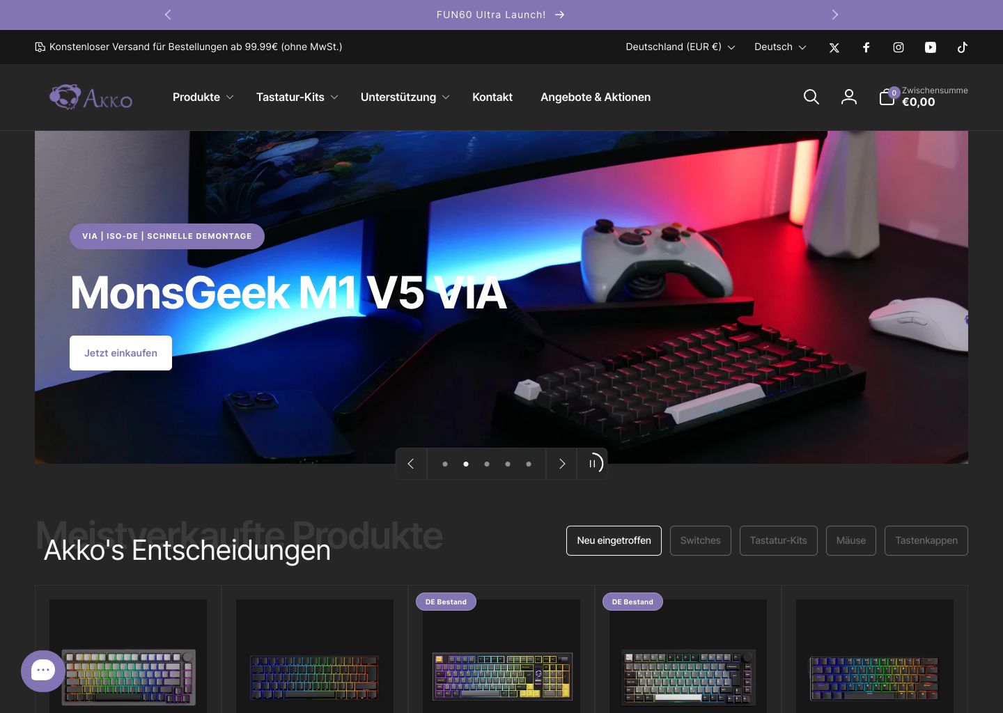 Akko Germany Shopify store homepage — electronics store in Hong Kong