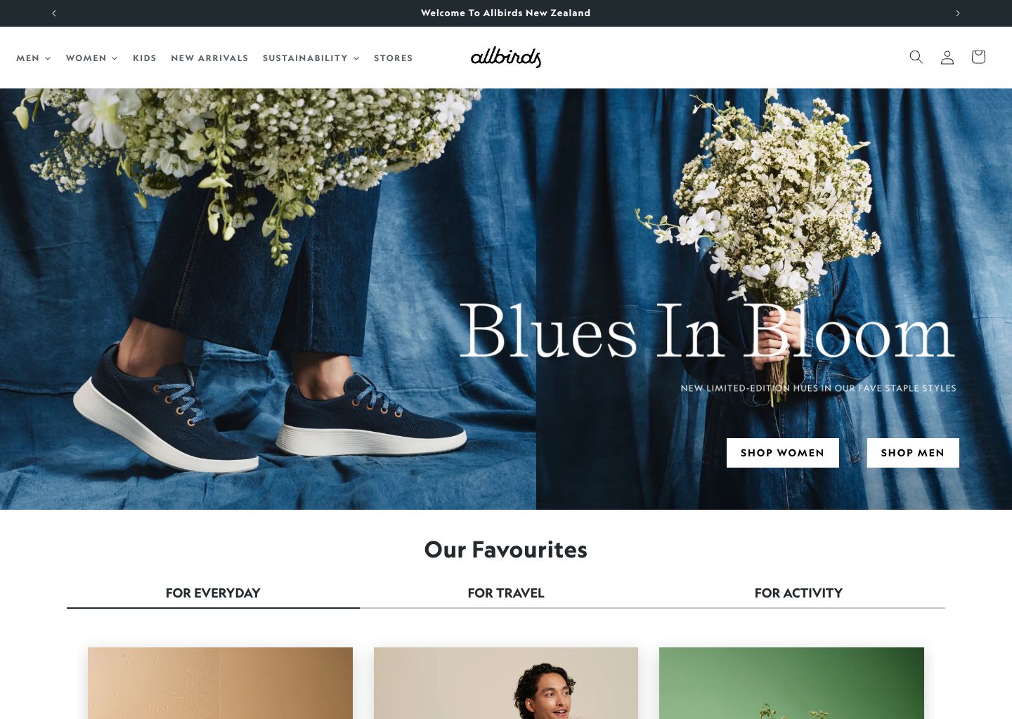 allbirds.co.nz Shopify store homepage — clothing store in New Zealand