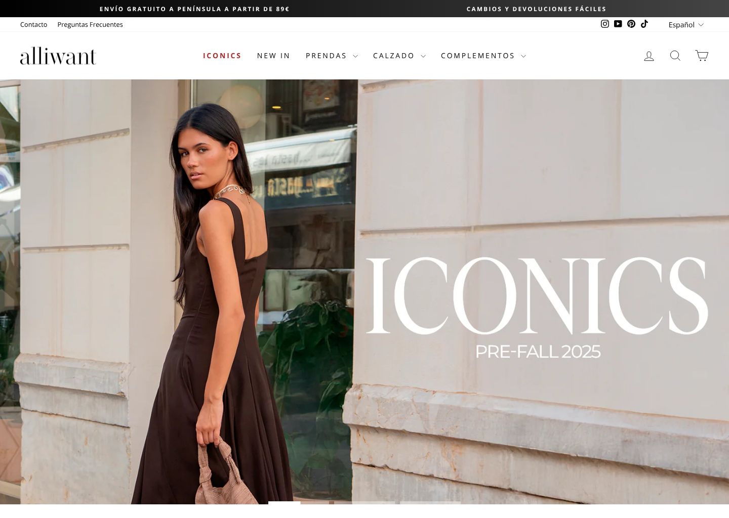 Alliwant Shopify store homepage store in Spain