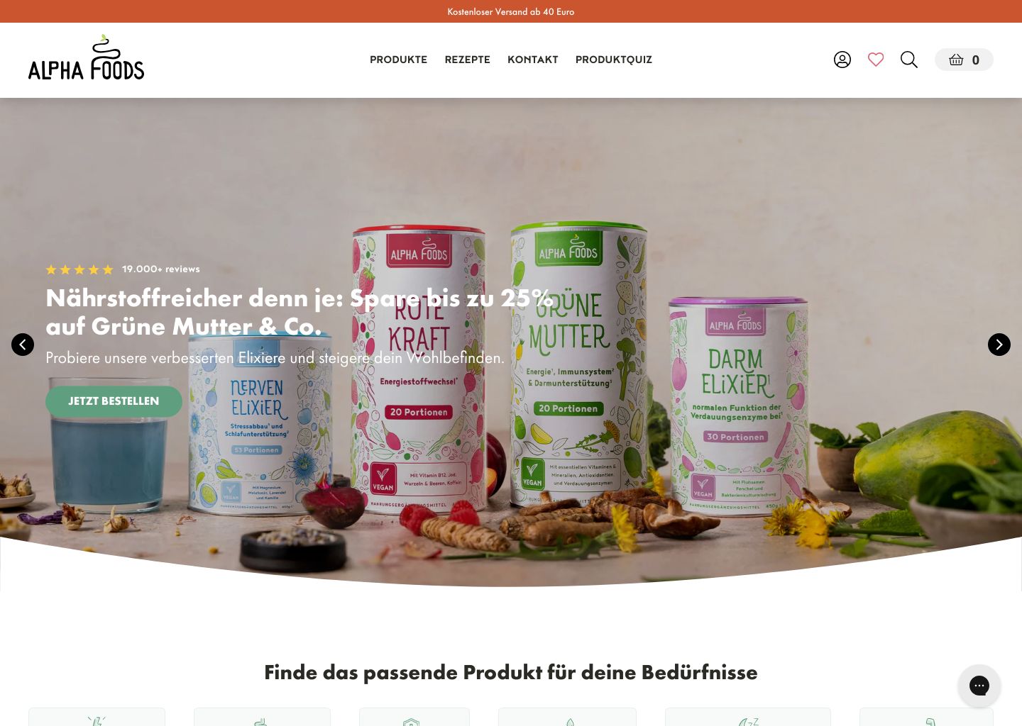 Alpha Foods Deutschland Shopify store homepage — health store in Belgium