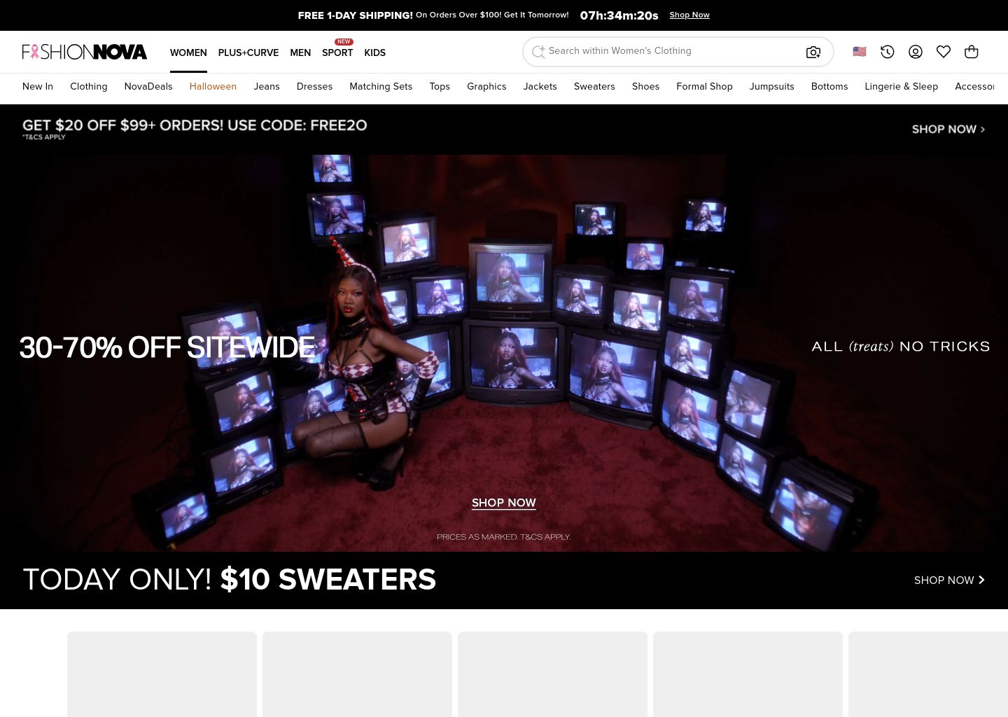 Fashion Nova Shopify storefront homepage