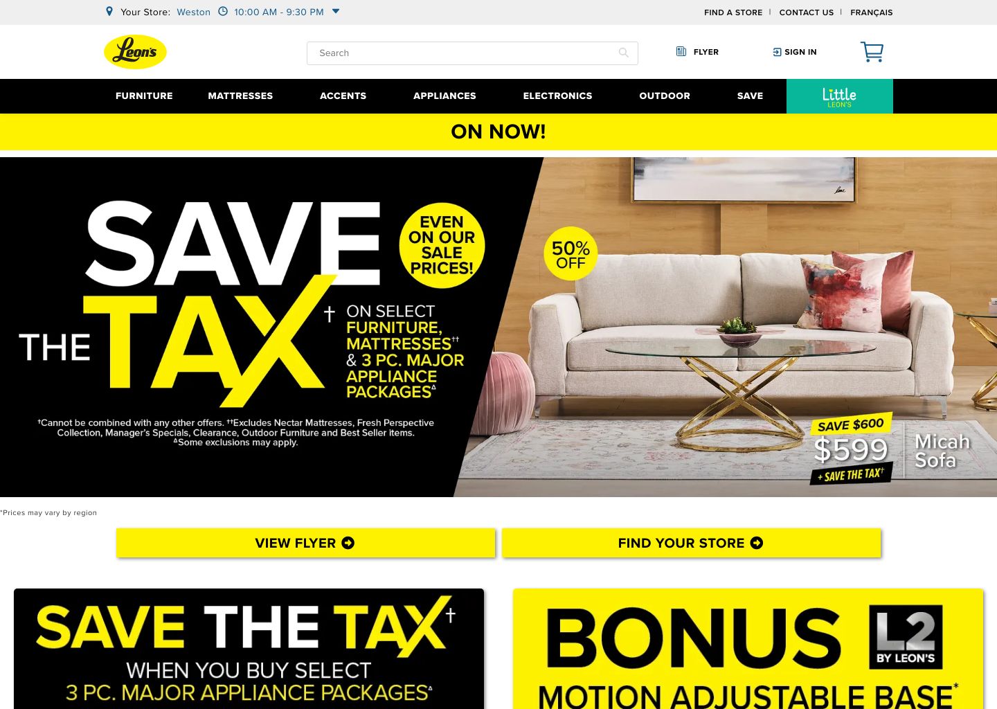 Leon's Shopify storefront homepage