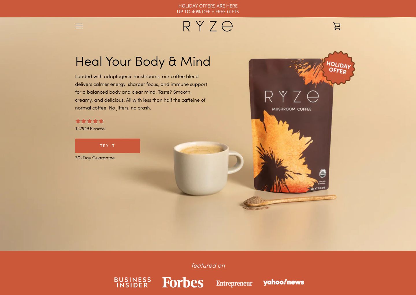 RYZE Shopify storefront homepage