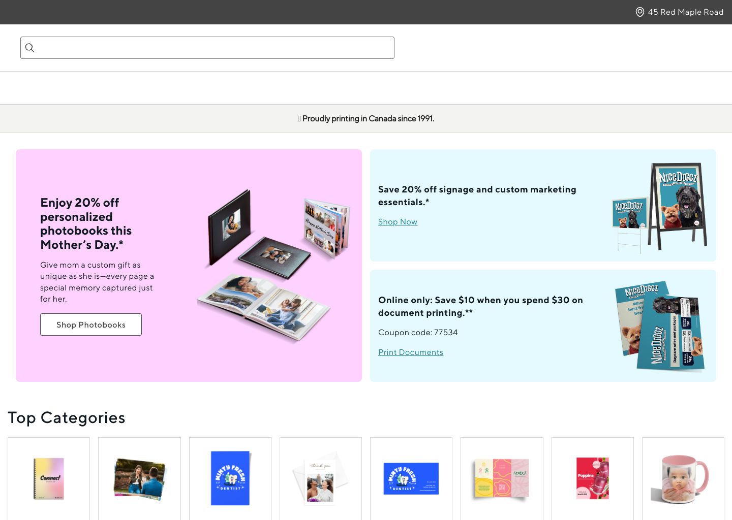 Staples Printing Shopify storefront homepage